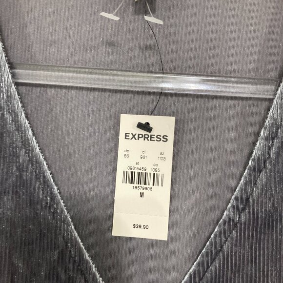 Vintage NWT Express Medium Gray Velvet Stretch Wrap Tie Back Fitted Top Y2K - Picture 3 of 10